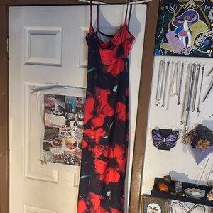SHEIN Red and Black Floral Maxi Dress